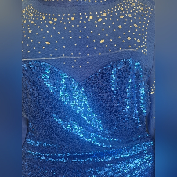 Sequin Mesh Long Sleeves Paillette Beaded Bodycon Blue Nightclub Dress Sz M #NEW - Picture 4 of 10